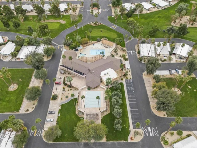 Poolside grounds from above, pool open 24 hours