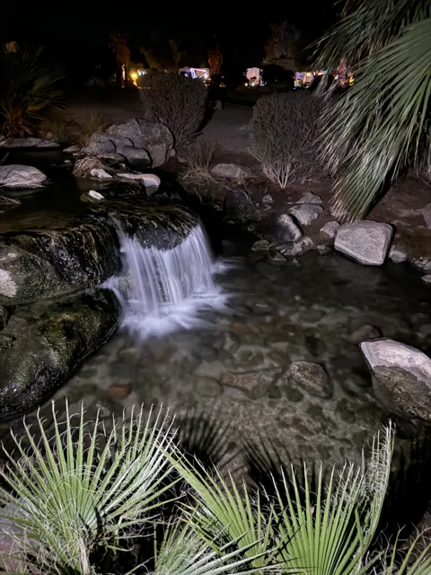 A waterfall after sunset